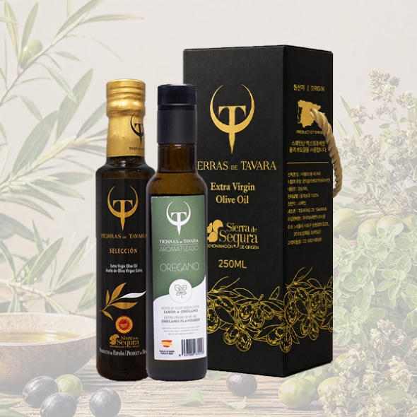 [TIERRAS DE TAVARA] 셀렉션+오레가노향 초저산도엑스트라버진 유기농올리브오일 2종세트 (250ml*2병) (케이스포함)