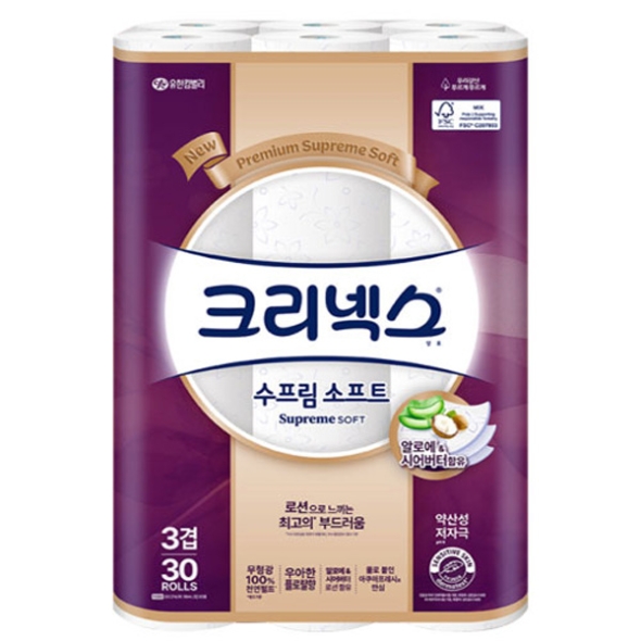 [크리넥스] 수프림소프트 3겹데코 27m 30롤