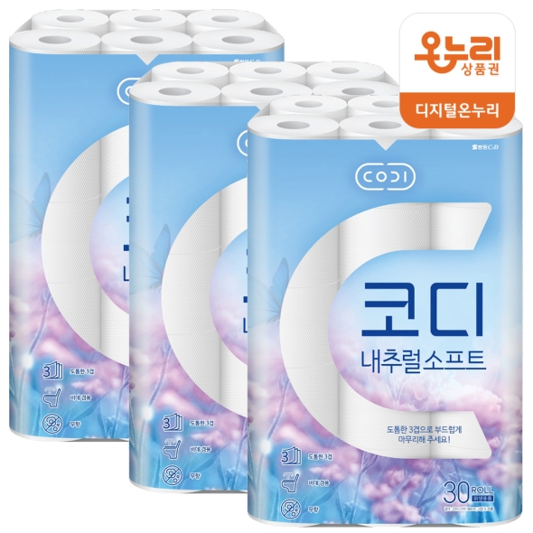 [코디]  쌍용 CODI  내추럴소프트 27m 3겹 30롤 x 3