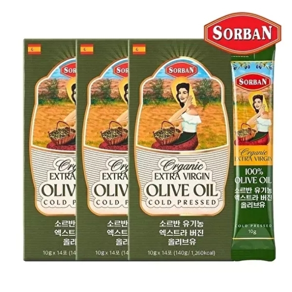 (스페인산)[소르반] 아르베키나 유기농 엑스트라버진 올리브유 10gx14포 x3세트
