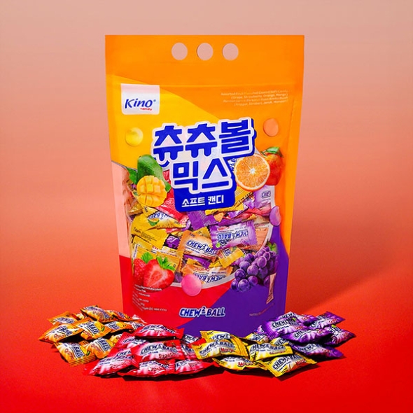 키노 츄츄볼 믹스 800g (2.5g x 320개) 딸기 망고 포도 오렌지 츄잉 캔디