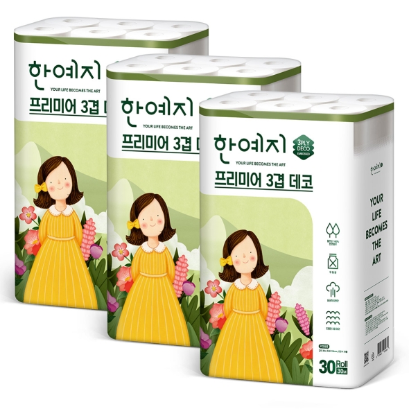 한예지 3겹 대용량 데코 프리미어 30M 30롤 (3팩)