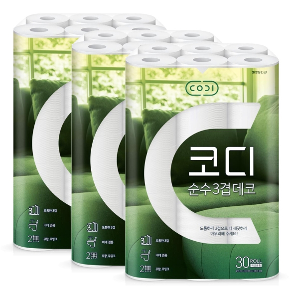 [코디]  쌍용 CODI 코디 순수 데코 30m 3겹 30롤 x 3 (90롤)