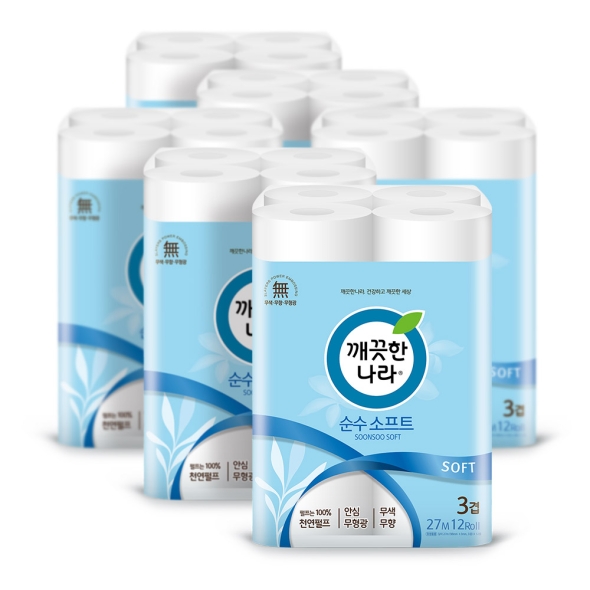깨끗한나라 화장지 순수 소프트 27m 12롤 6팩
