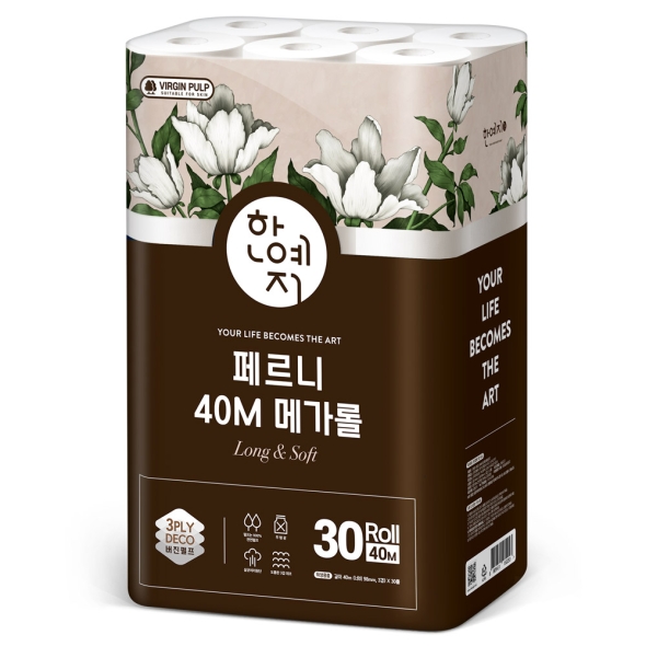 한예지 페르니 메가롤 천연펄프 화장지 3겹 40M 30롤 (1팩)