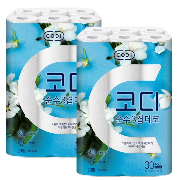 [코디]  쌍용 CODI 코디 순수 데코 3겹 27m 30롤 x 2 (60롤)