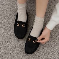 체인장식 스웨이드 로퍼 단화 털안감 경량 모카신 2cm