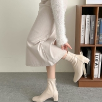 사각코 캐주얼 데일리 뒷지퍼 앵클부츠 5cm 미들힐
