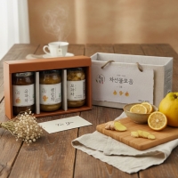 [신한카드 할인] 100% 국내산 옥잠화 첨가물 없는 유기농 유자 그대로 유자차 모과 생강차 460g 3종 선물세트