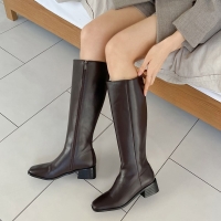심플 사각코 데일리 미들굽 옆지퍼 롱부츠 4.5cm